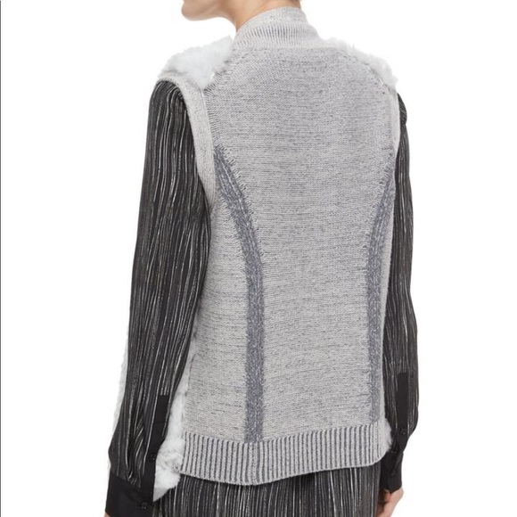NWT Vince Fur Vest w/Sweater Back, Grey/white, Med - Picture 2 of 6